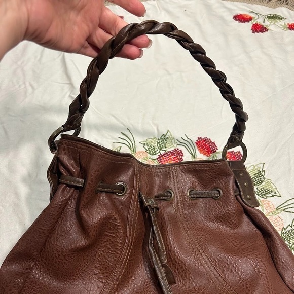 Vintage Levi's Western Mocha Brown Faux Leather Drawstring Handbag Bucket Purse - Picture 4 of 12